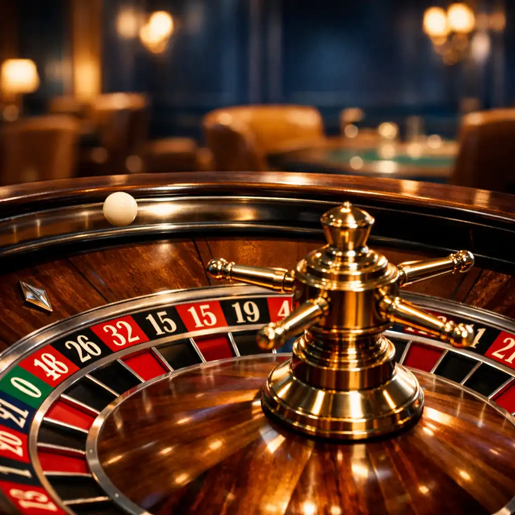 Zbliżenie na koło ruletki w trakcie gry w card lounge